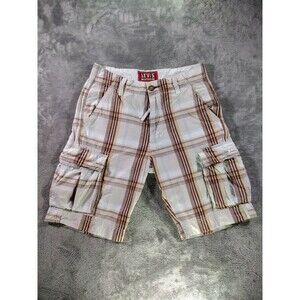Levis Shorts Mens 32 White Tan Plaid 11" Inseam Carrier Cargo Pockets SOHO